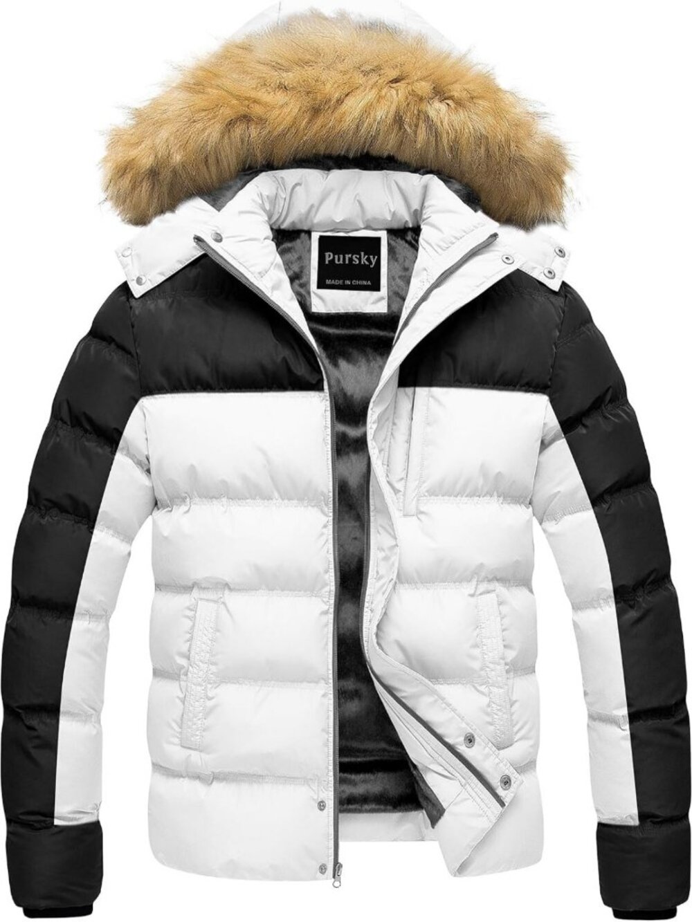 Men's Waterproof Puffer Jacket - Winter Bubble Coat with Fur Hood for Skiing